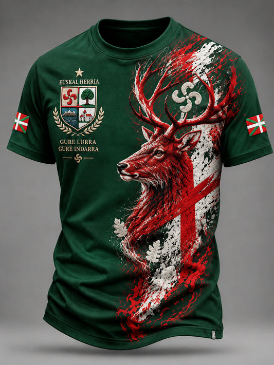 Camiseta ocasional artística de los ciervos rojos vascos del vintage