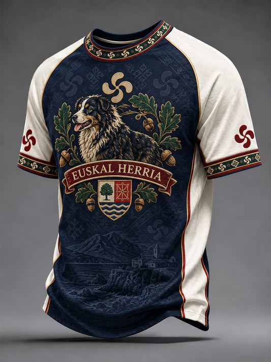 Camiseta ocasional artística del emblema vasco retra