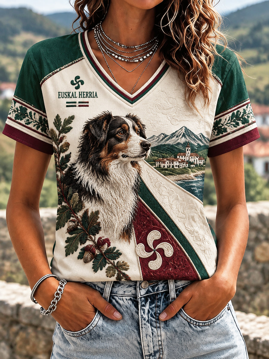 Camiseta para mujer Vintage Basque Shepherd Art