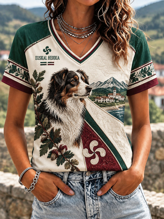 Camiseta para mujer Vintage Basque Shepherd Art