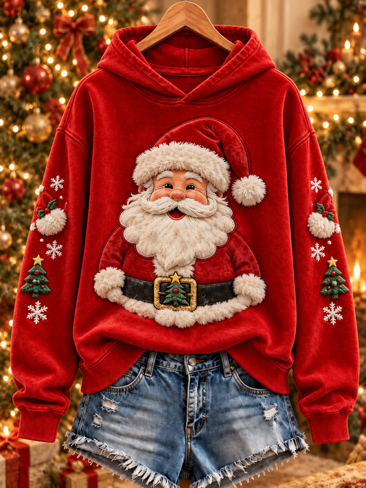 Sudadera regular con estampado navideño de Papá Noel para mujer