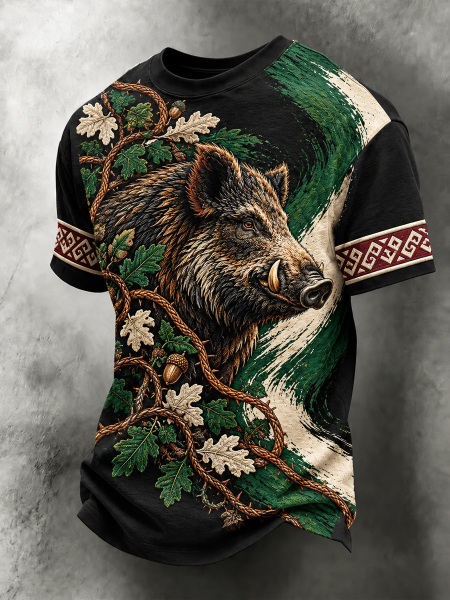 Retro Basque Wild Boar Art camiseta casual