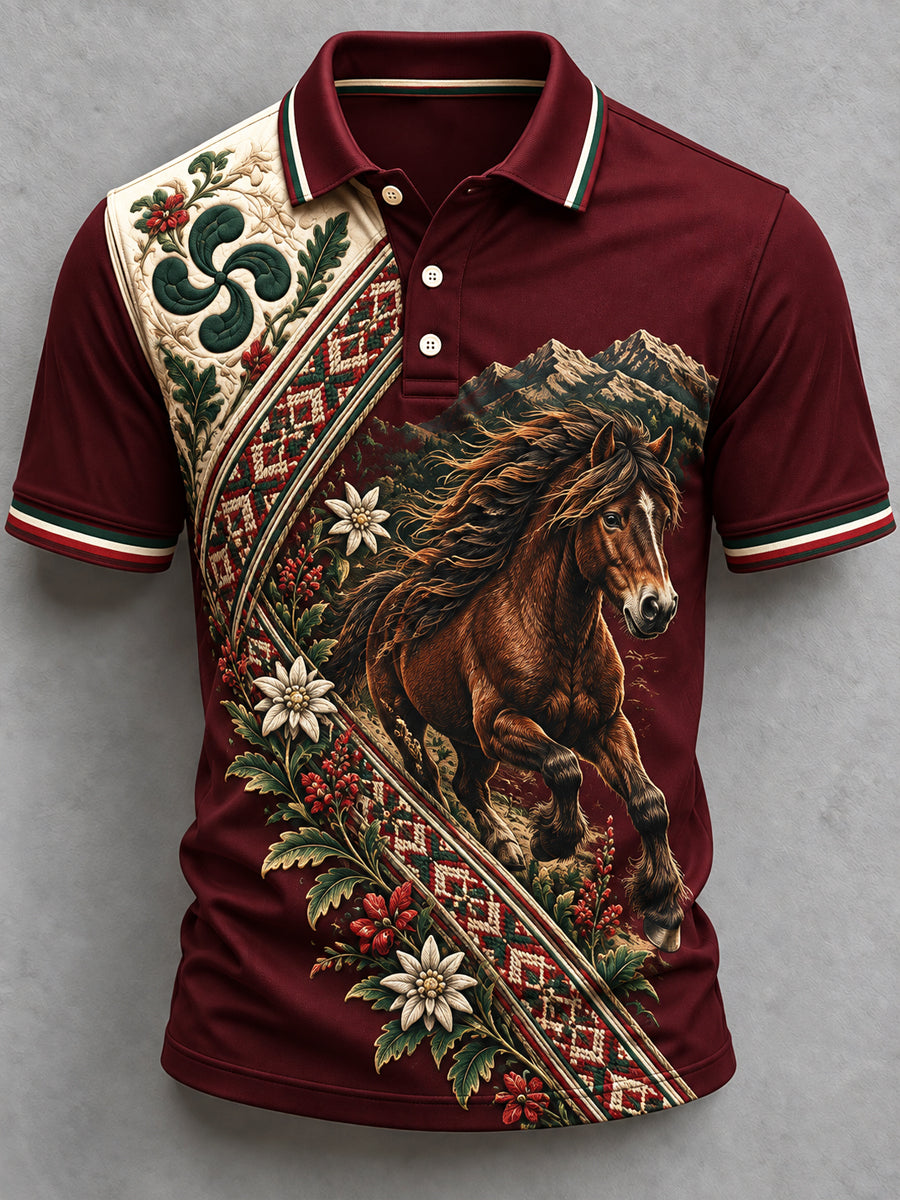 Polo casual retro con estampado de animales vascos