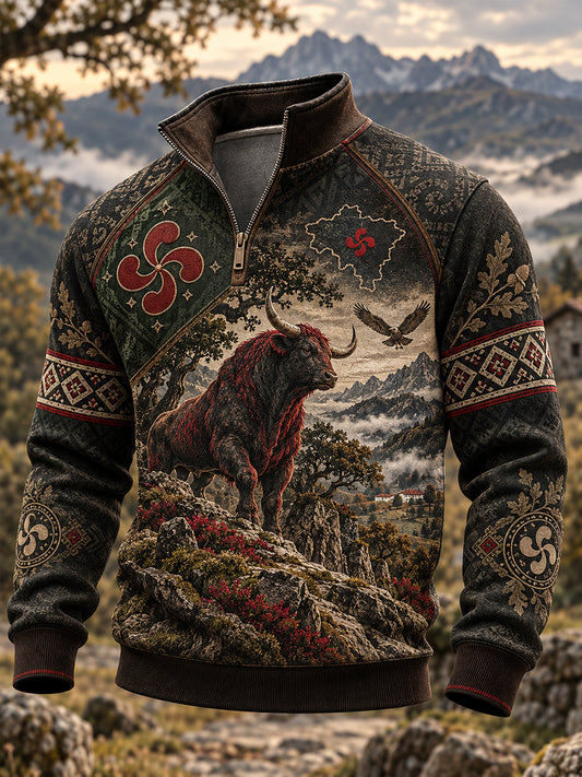 Sudadera con cuello alto y media cremallera de cultura vasca para hombre