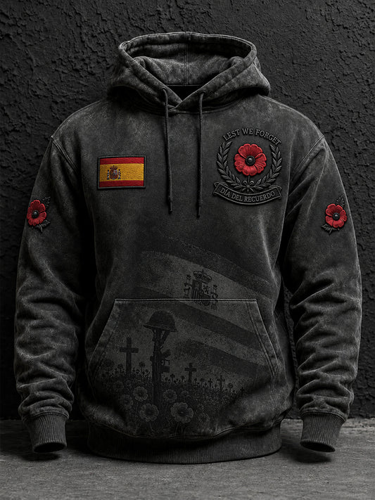 Hombres Guerra Civil Española Veterano Recuerdo Día de gran tamaño Drop-Shoulder Hoodie con bolsillos