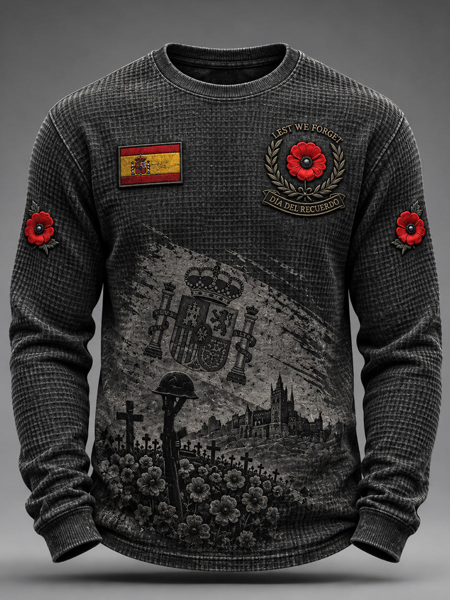 Hombres Guerra Civil Española Veterano Recuerdo Día Waffle Camiseta de manga larga