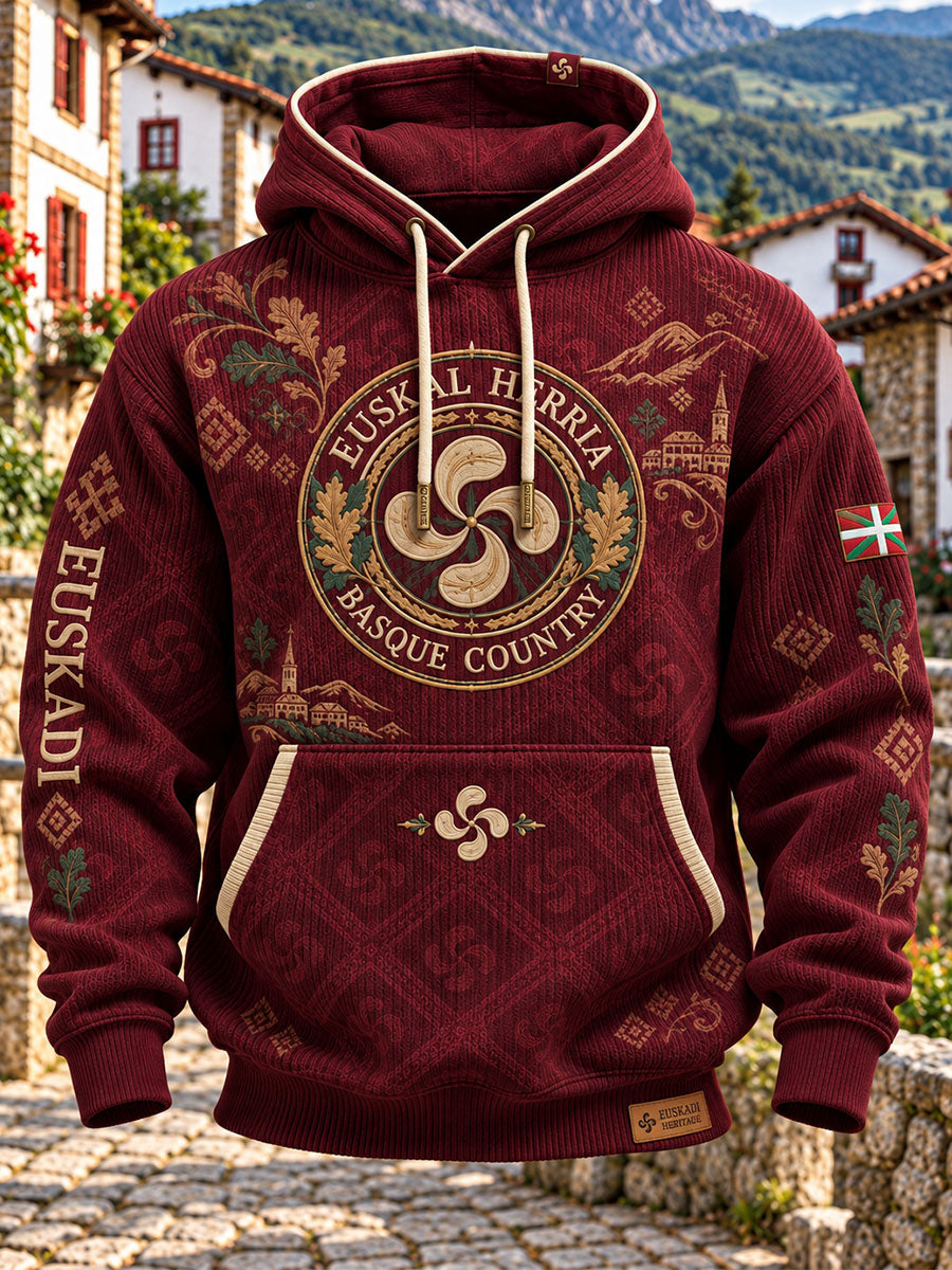 Sudadera con capucha para hombre, estampado vasco español