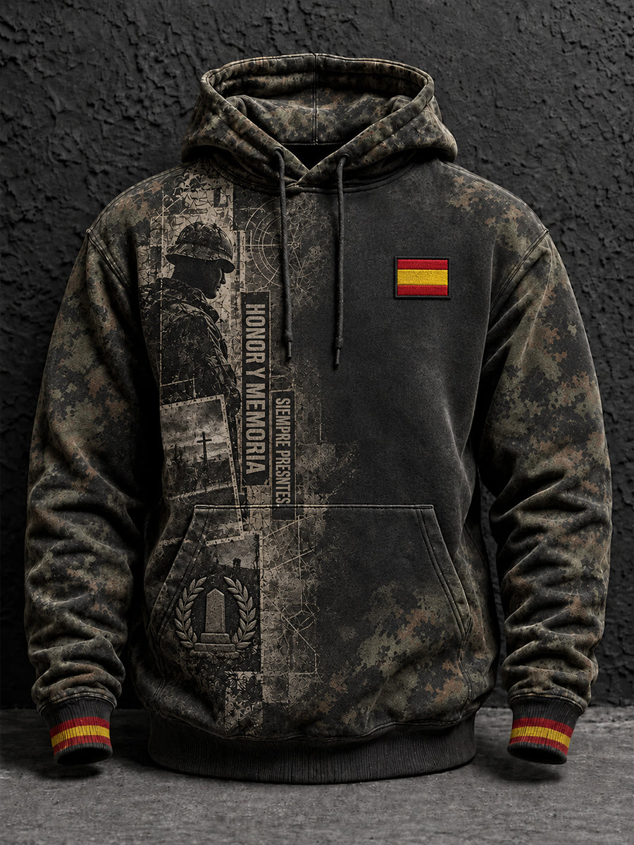 Hombres Español Veterans Remembrance Day Oversized Drop-Shoulder Hoodie con bolsillos