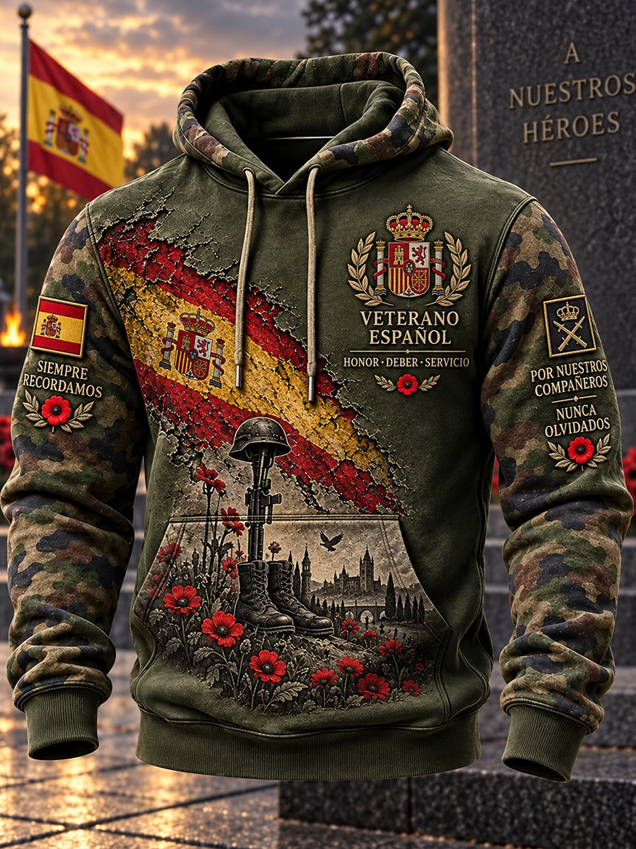 Sudadera oversize de hombros caídos con bolsillos para hombres, Día de la Conmemoración de los Veteranos de España