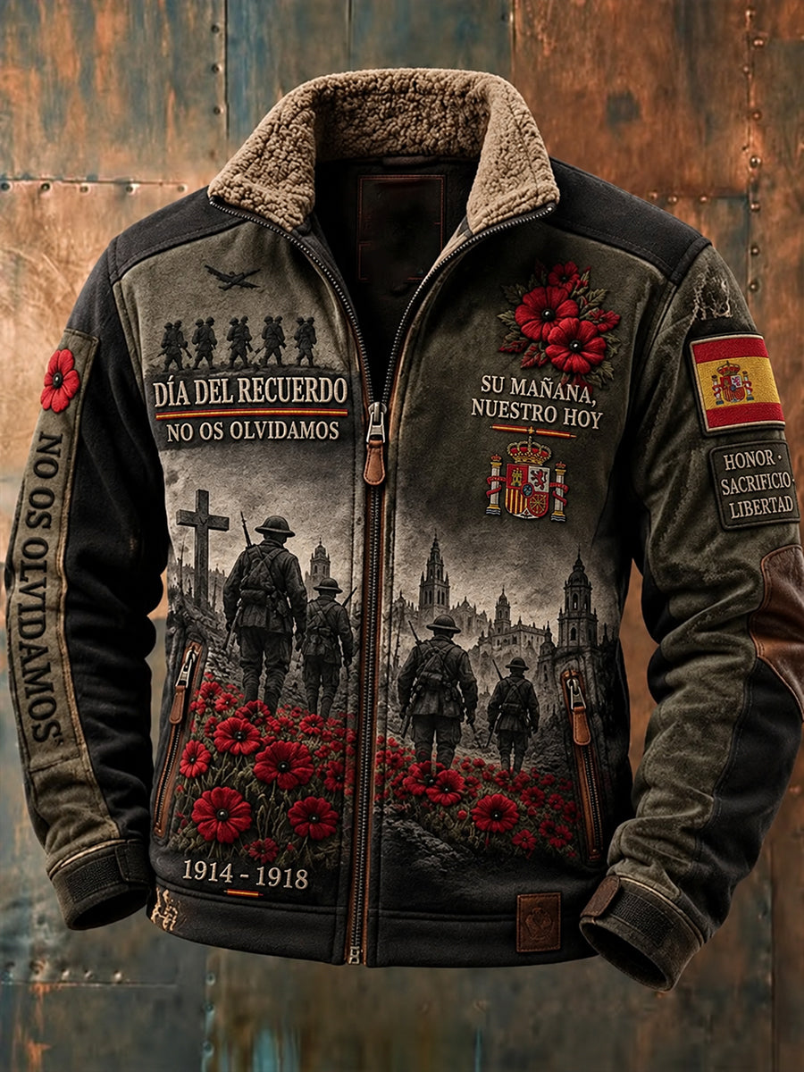 Chaqueta de terciopelo engrosada para hombre del Día del Recuerdo de los Veteranos Españoles