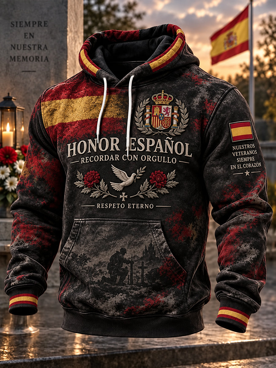 Sudadera oversize de hombros caídos con bolsillos para hombres, Día de la Conmemoración de los Veteranos de España
