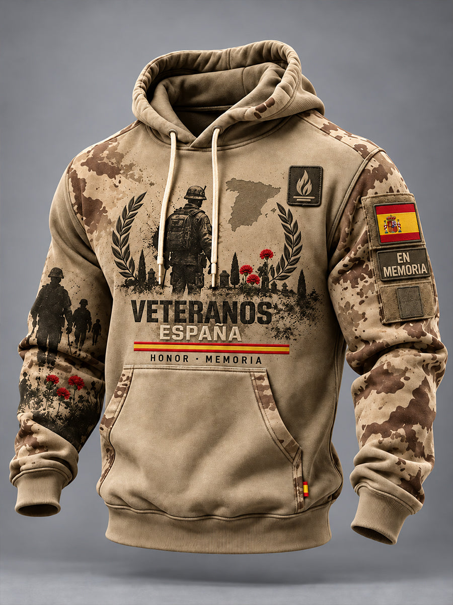 Sudadera oversize de hombros caídos con bolsillos para hombres, Día de la Conmemoración de los Veteranos de España