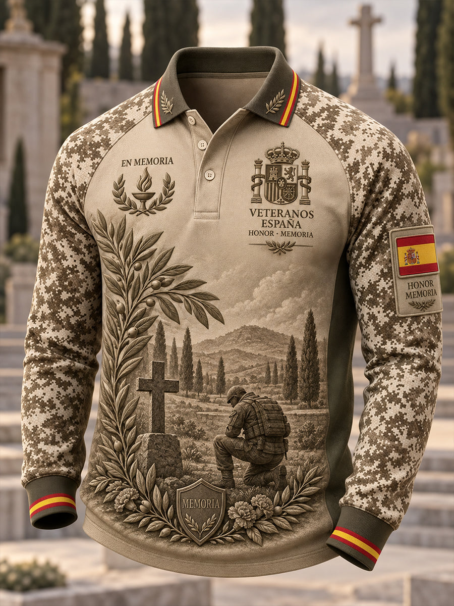 Camiseta de manga larga Waffle de día de recuerdo de veteranos españoles para hombre