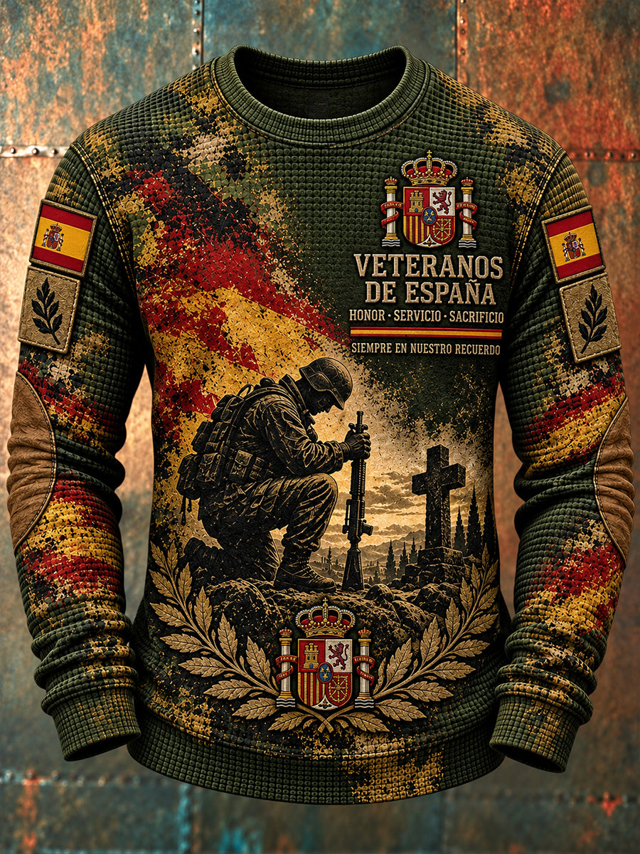 Camiseta de manga larga con diseño de gofres, Día del Recuerdo de los Veteranos de la Guerra Civil Española para hombres