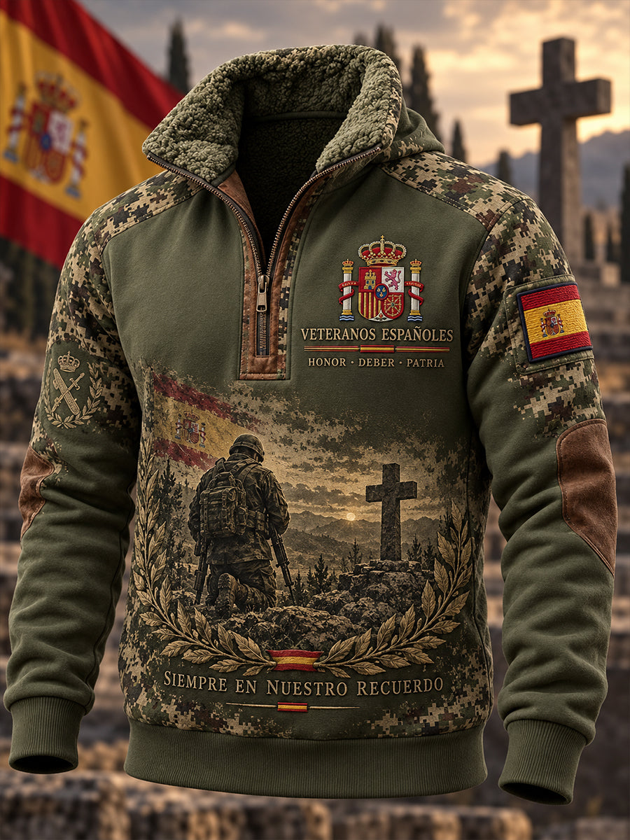 Los hombres de la Guerra Civil Española Veteranos Día del Recuerdo de la Felpa Camisa Cuello alto
