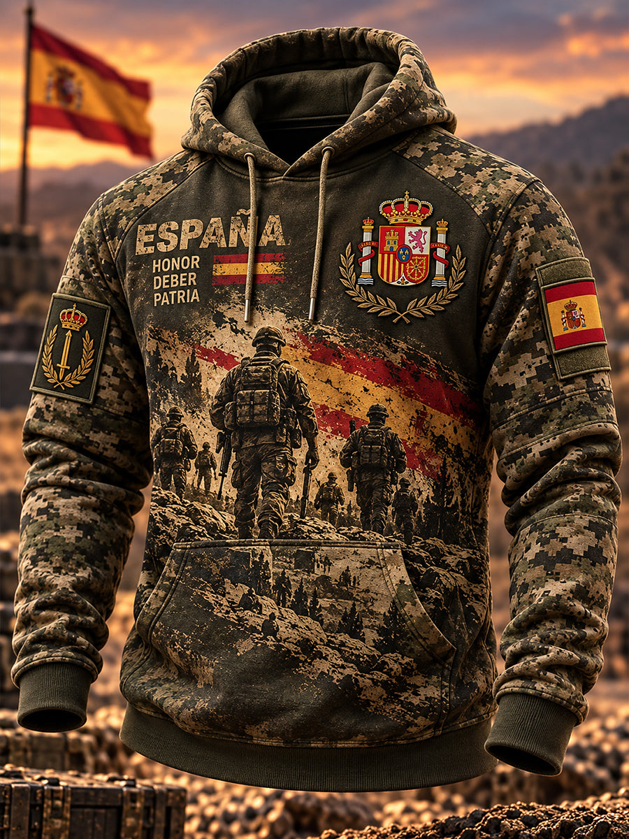 Sudadera oversize de hombros caídos con bolsillos para hombres, Día de la Conmemoración de los Veteranos de España