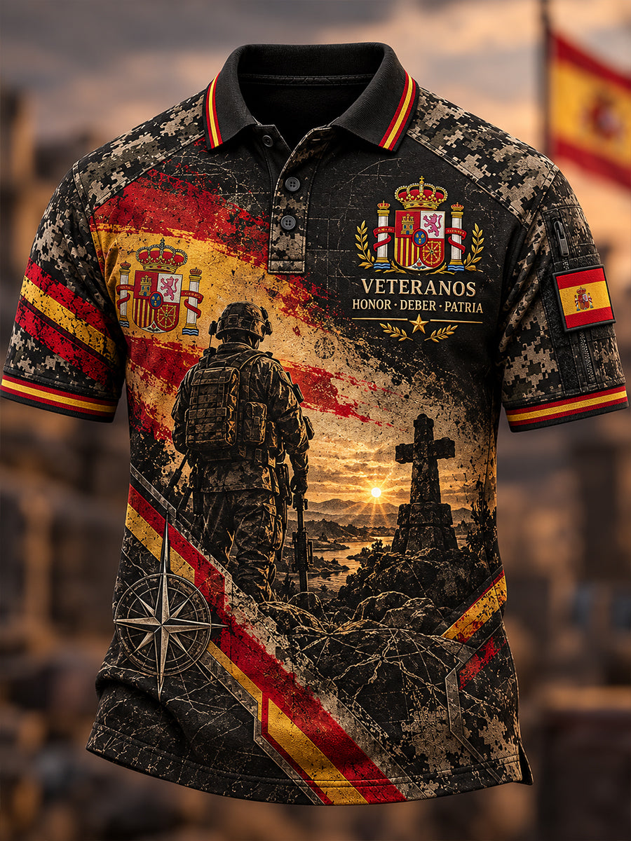 Camiseta de manga corta para el Día de la Conmemoración de los Veteranos españoles, modelo masculino