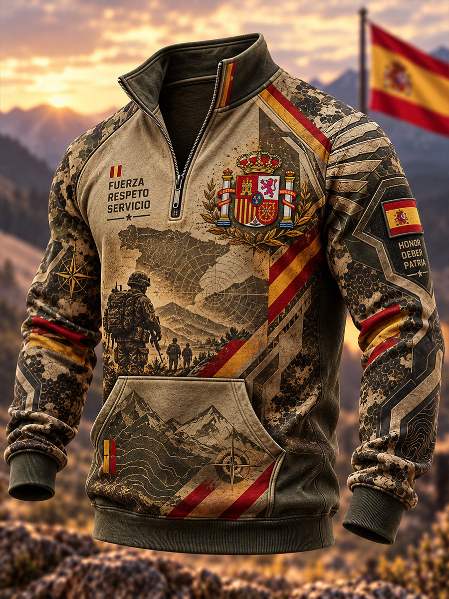 Hombres Español Veterans Remembrance Day Half-Zip Stand Collar Sudadera
