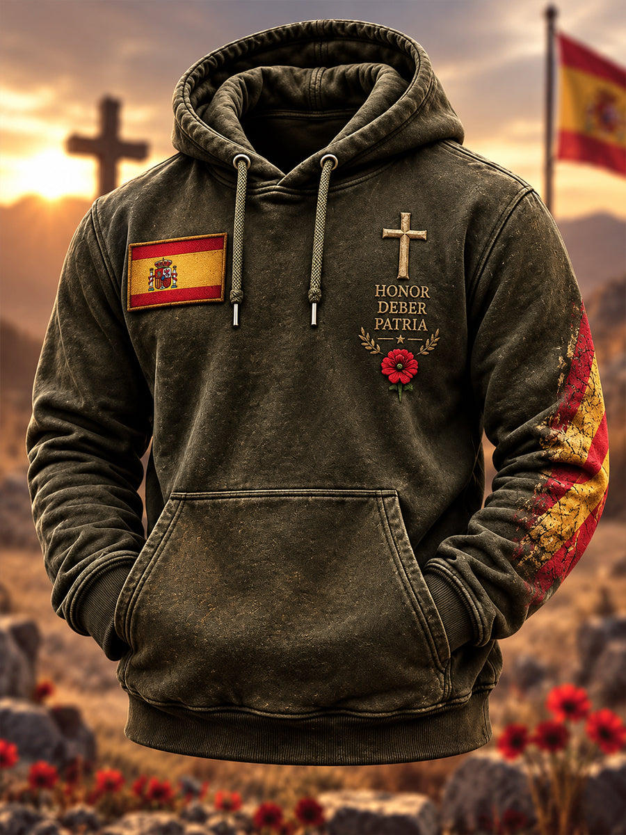 Sudadera oversize de hombros caídos con bolsillos para hombres, Día de la Conmemoración de los Veteranos de España