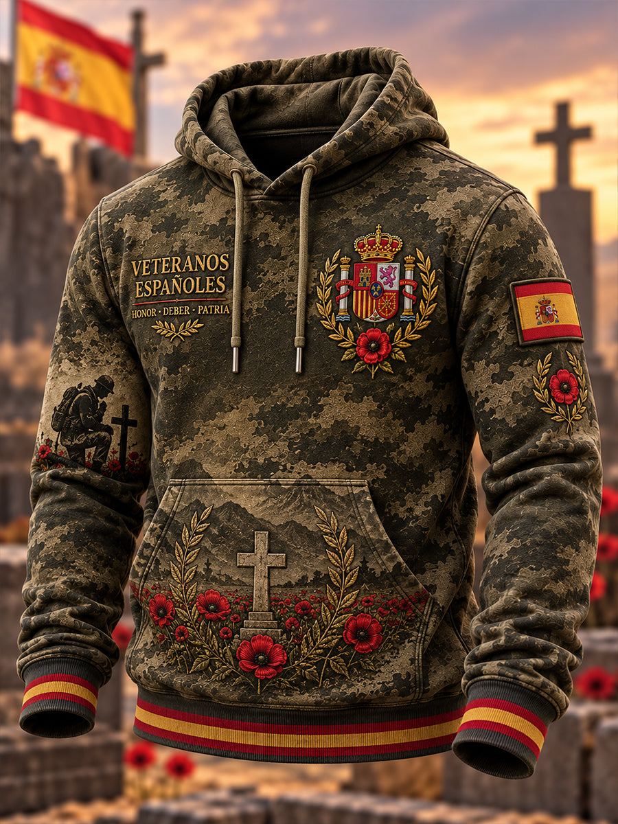 Sudadera oversize de hombros caídos con bolsillos para hombres, Día de la Conmemoración de los Veteranos de España