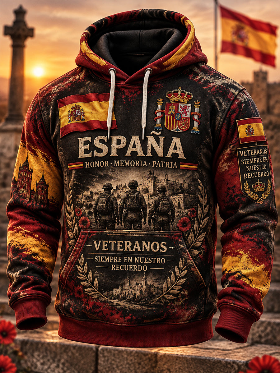 Sudadera oversize de hombros caídos con bolsillos para el Día de la Conmemoración de los Veteranos españoles, diseño masculino