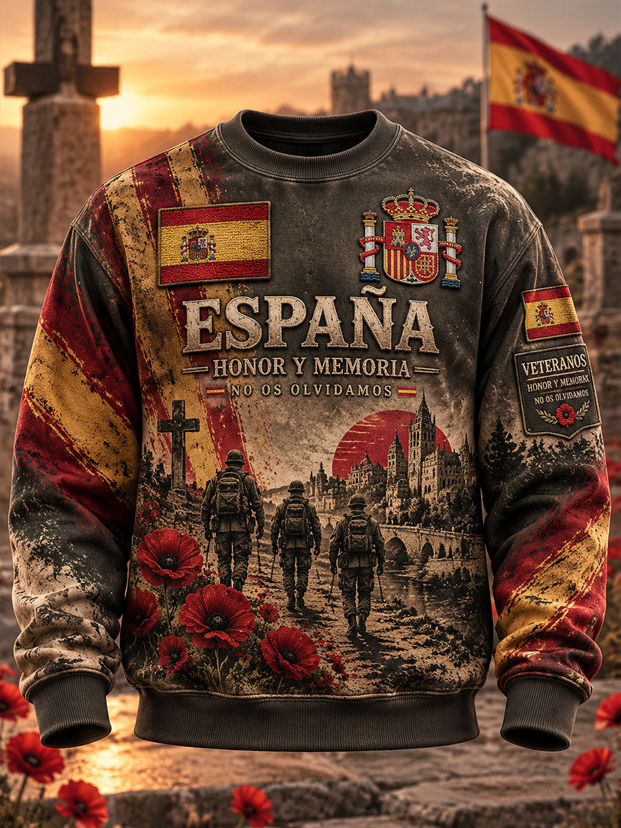 Sudadera de manga larga con cuello redondo para hombre del Día del Recuerdo de los Veteranos Españoles