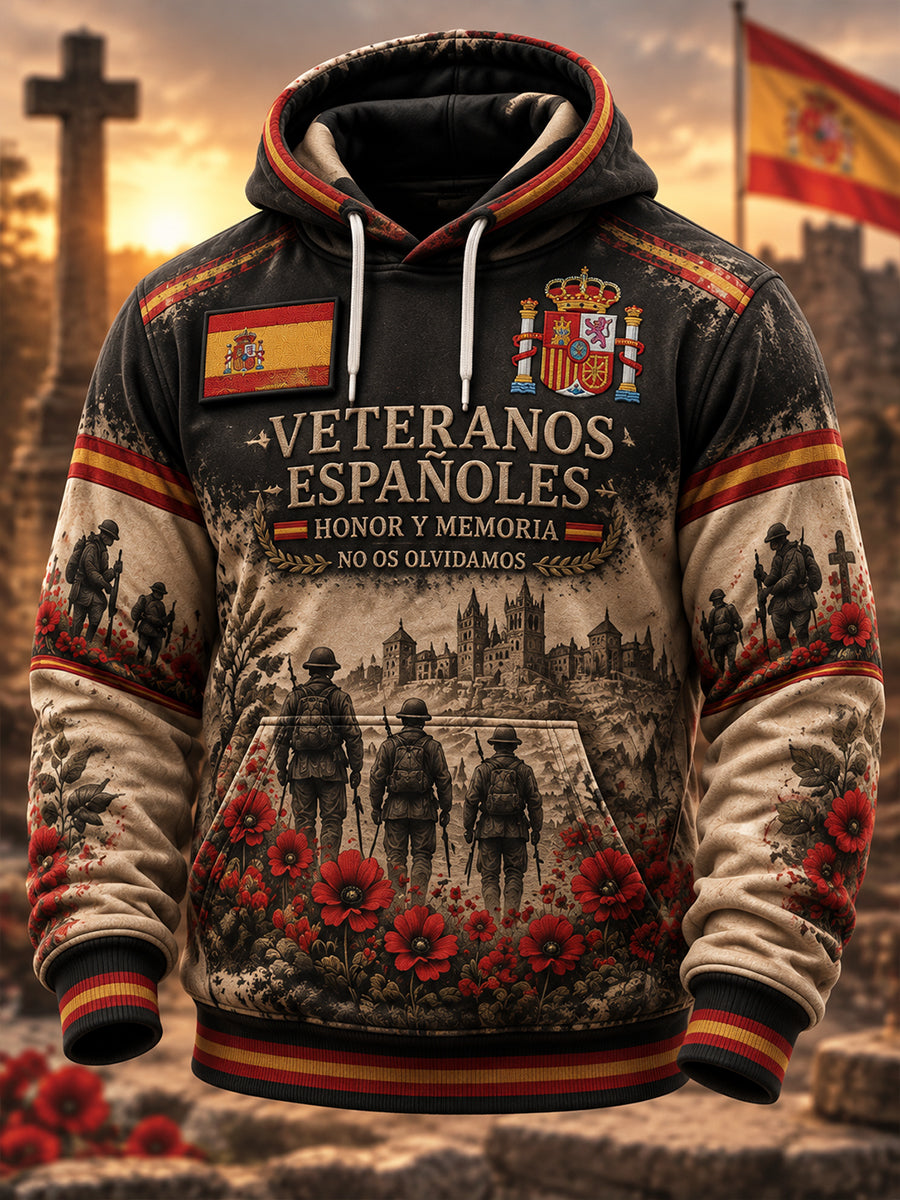 Hombres Español Veterans Remembrance Day Oversized Drop-Shoulder Hoodie con bolsillos