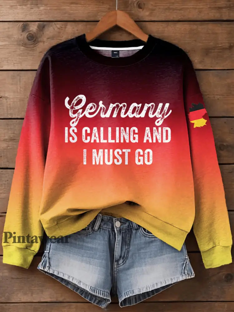Sudadera de manga larga casual con estampado alemán para mujer como imagen / S