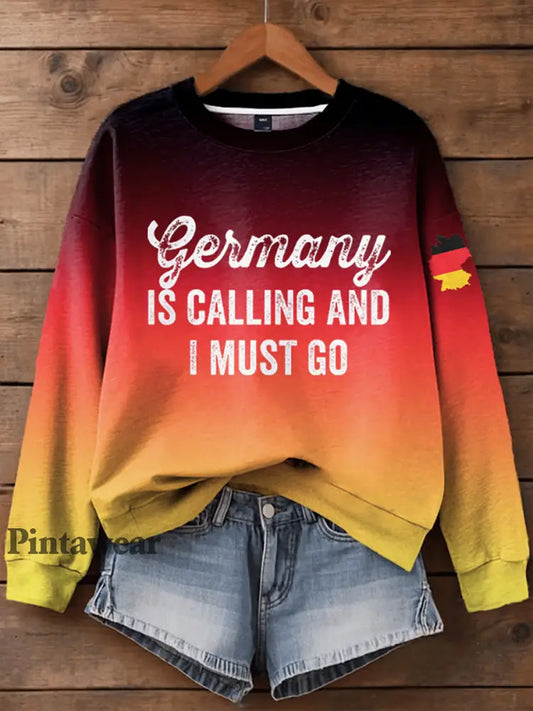 Sudadera de manga larga casual con estampado alemán para mujer como imagen / S