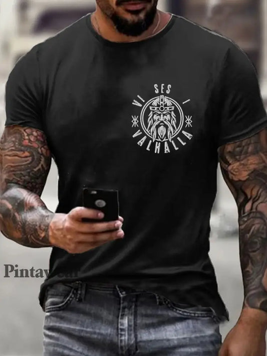 Suecia Viking estilo I’ll See You In Valhalla camiseta impresa de los hombres negro / S