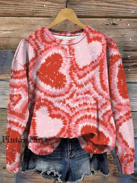 Tie-dye Hearts Printed Round Neck Long Sleeve Top multicolor / S Día de San Valentín