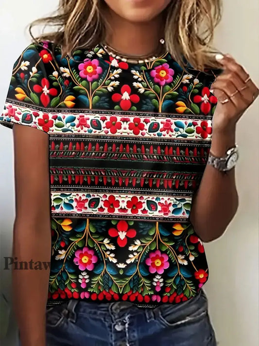 Top con estampado de arte floral de México Cinco de Mayo para mujer negro / S