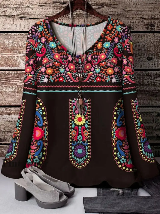 Top con estampado de arte floral de México Cinco de Mayo para mujer negro / S