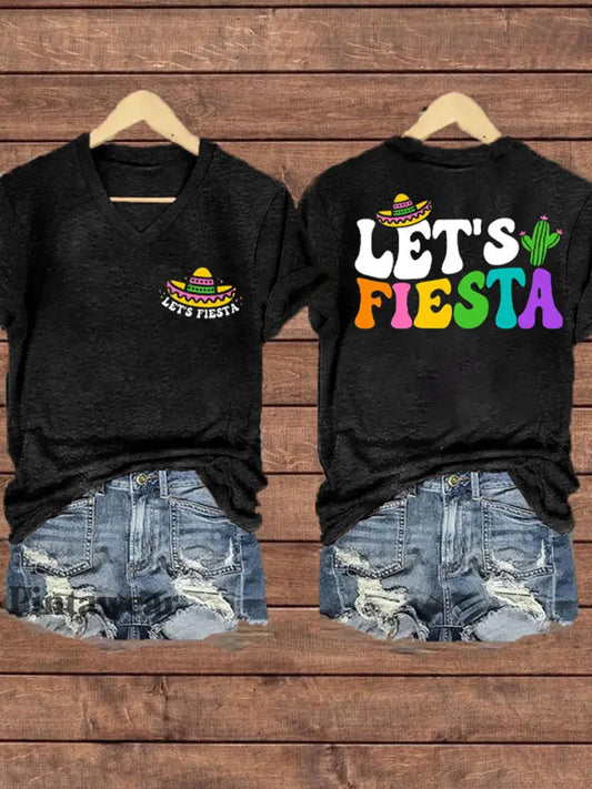 Top con estampado de arte floral de México Cinco de Mayo para mujer Negro / S