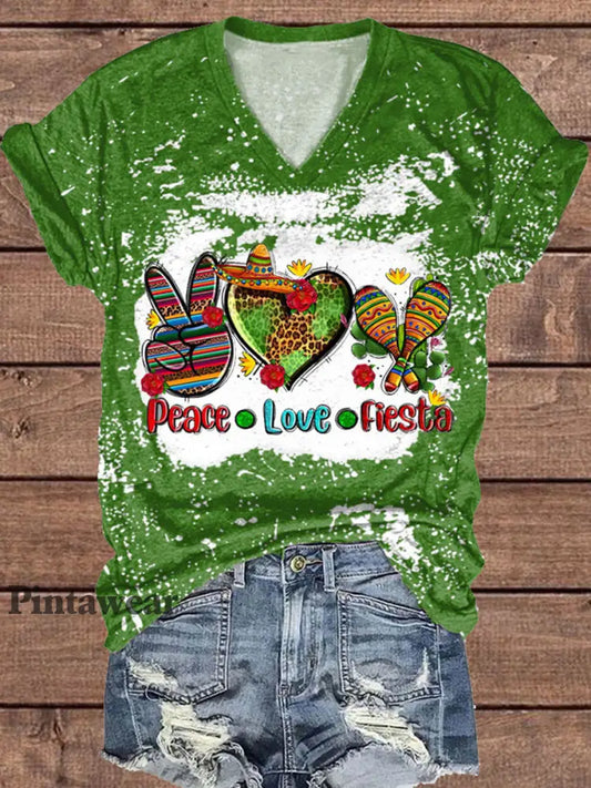 Top con estampado de arte floral de México Cinco de Mayo para mujer Verde / S