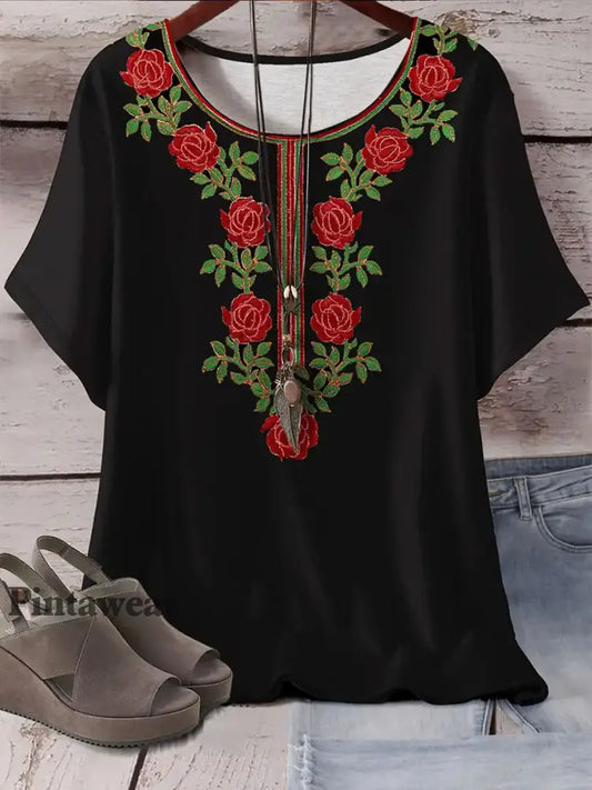 Top con estampado floral México Cinco De Mayo para mujer negro / S