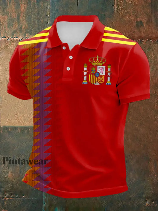 Top de manga corta estampado España para hombre rojo / S