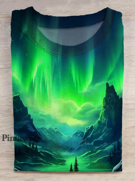 Unisex Aurora Impreso Vintage Moda suelta camiseta de manga corta verde / S