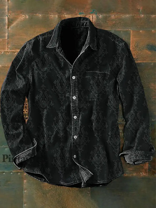 Unisex Hombre Vintage Gothic Floral Abstract Print Casual Camisa de manga larga gris oscuro / S
