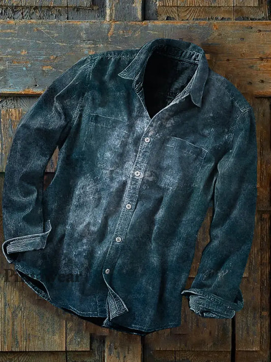 Unisex Hombre Vintage Western Gradiente Abstracto Imprimir Casual Manga Larga Dos Bolsillos Camisa azul / S