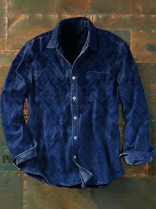 Unisex Hombres Vintage Gothic Perris Patrones Imprimir Casual Camisa de manga larga azul / S