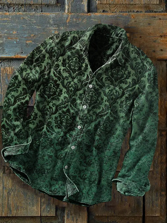Unisex Hombres Vintage Gótico Gradiente Floral Impresión Abstracta Casual Manga Larga Dos Bolsillo Camisa verde / S