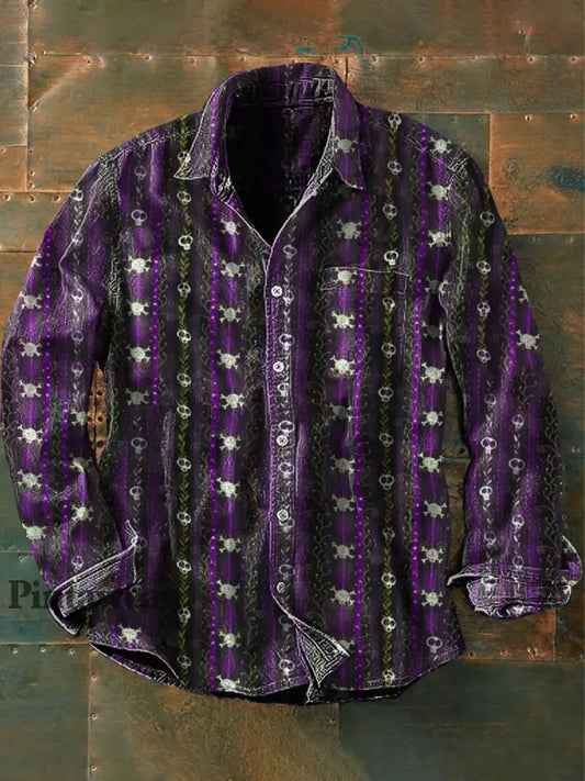 Unisex Hombres Vintage Punk Gothic Death Vine Cráneos Impresión Abstracta Casual Camisa de Manga Larga púrpura / S
