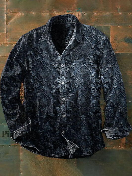 Unisex Hombres Vintage Punk Gótico Floral Abstracto Imprimir Casual Camisa de Manga Larga como imagen / S