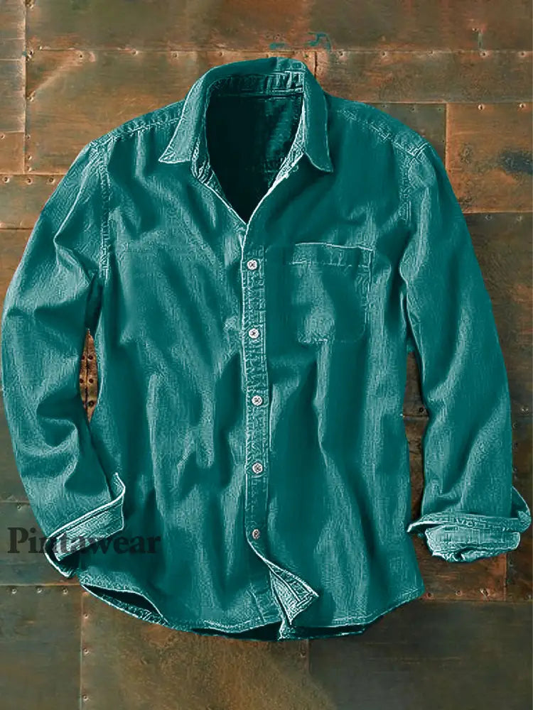 Unisex Hombres Vintage Verde Algodón Lino Impresión Abstracta Casual Manga Larga Camisa verde / S