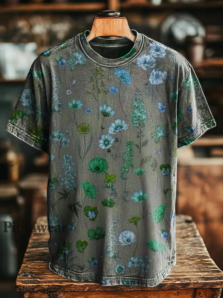Unisex retro abstracto estampado floral casual suelta camiseta de manga corta Verde claro / S