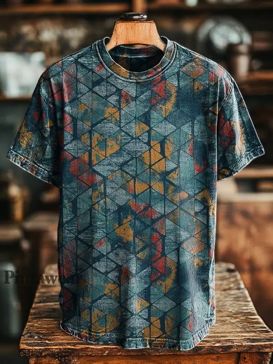 Unisex retro abstracto geométrico impresión casual suelta camiseta de manga corta colorido / S