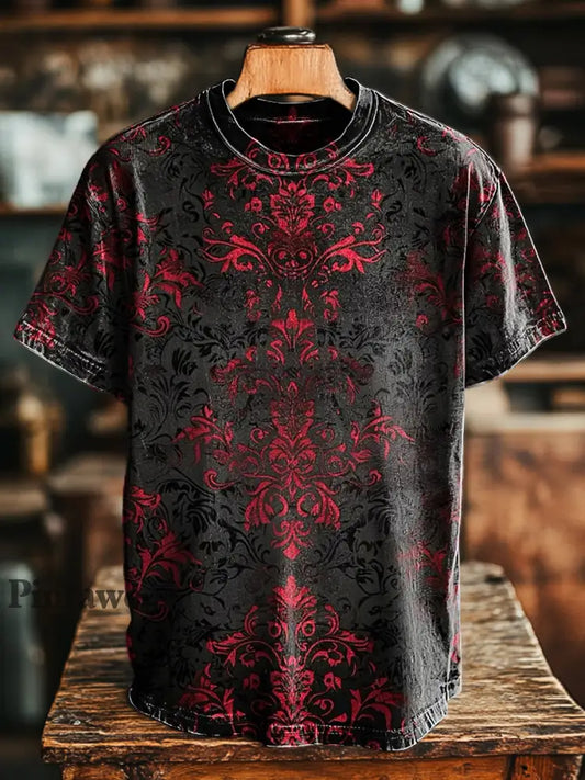 Unisex Retro Dark Floral Print Casual suelta camiseta de manga corta colorido / S