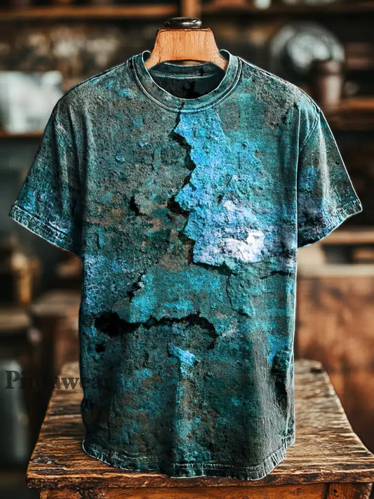 Unisex Retro envejecido Rust impreso Casual suelta camiseta de manga corta azul lago / S