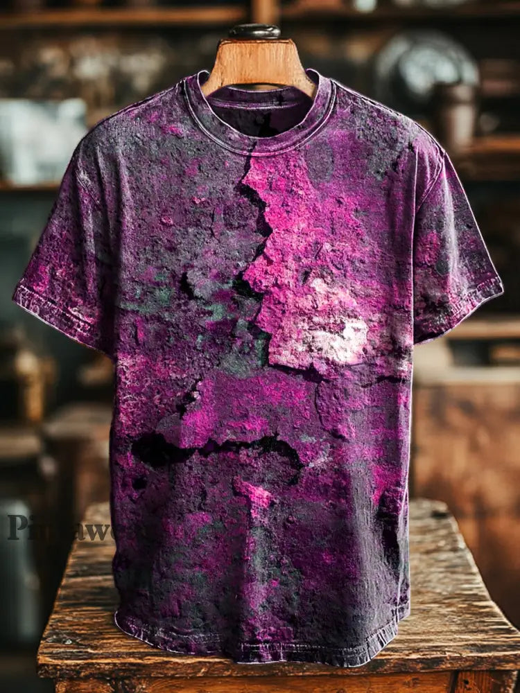 Unisex Retro envejecido Rust impreso Casual suelta camiseta de manga corta rosa / 4XL